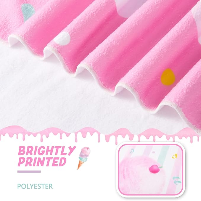 WERNNSAI Kids Beach Towel for Girls - 30” x 60” Ice Cream Sand Free Swim Towels for Girls Bath Pool Camping Travel Towel Quick Dry Ultra Absorbent Super Soft Beach Blanket Bath Shower Towel