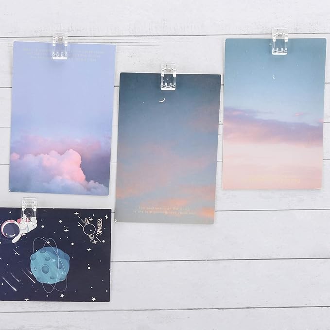 100 Pcs Self Adhesive Clips Wall Clips Tapestry Clips Plastic Sticky Photo Poster Clips Sticky Hanging Spring Clips for Home Office (Clear)