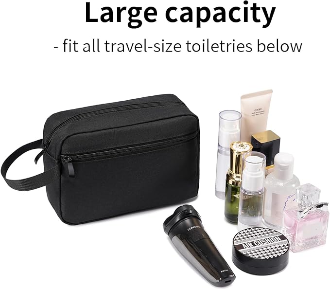 Travel Toiletry Bag, Small Cosmetic Bag, Hanging Water-Resistant Organizer for Men & Women, Ideal for Makeup, Shaving Kit, Gym Essentials & Travel Accessories (Black)