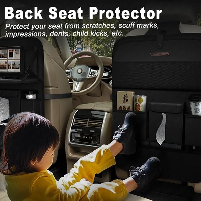 XDV Car Seat Organizers, Multi-functional Back Seat Protectors, Storage Pouches, and Tray Holders (for Cars, Kids, Seat Back and Rear Seats) (Plain Black, 1 Pcs)