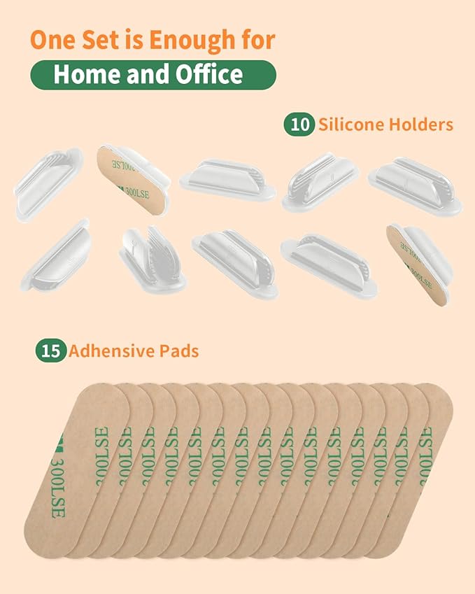 Adhesive Pencil Holders for Desk Set of 10 - Silicone Pen Holder with 15 PCS Adhesive Pads - Flexible Pencil Holder for Office Essentials Accessories and Teacher Supplies, White