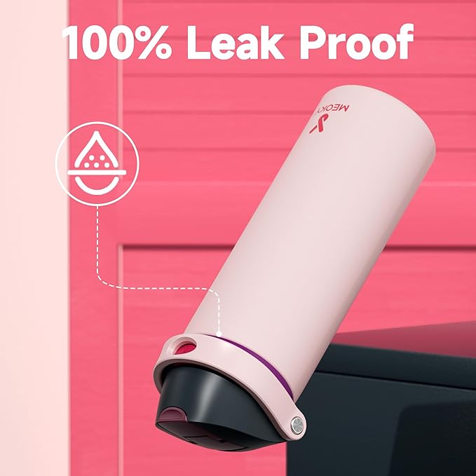 24 oz Insulated Water Bottle for Sports: Meoky Stainless Steel Water Bottle with Straw and Spout Lid - Leak Proof, Cold for 24 Hours, Fits in Car Cup Holder, BPA-Free for Women Travel, Dreamy Field