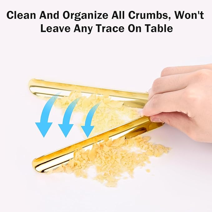 Restaurant Table Crumber, Portable Scraper Tool Kitchen, Stainless Steel Crumb Sweeper with Storage Clip, Bread Scraper Server Accessories for Waitress, Waiters, Servers (1 PACK, Gold)