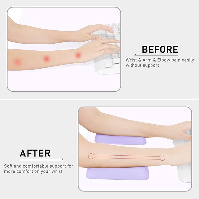 Leolee Elbow Rest Pads for Desk, Upgraded Gel Memory Foam Ergonomic Wrist Rest Pad Arm Rest Pads with Non-Slip Base, Cushion Support Relieve Elbow and Wrist Pain for Computer, Office, 2 Packs, Purple