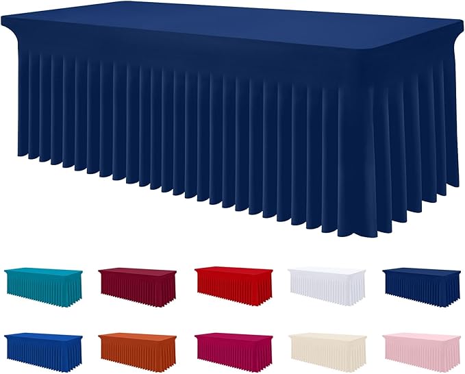Smiry Spandex Tablecloth, Elastic Fitted Stretch Tablecloth for 5FT Rectangle Tables, Waterproof Washable Table Cover Skirt for Outdoor, Wedding, Banquet & Parties (Navy, 60Lx30Wx30H Inch)