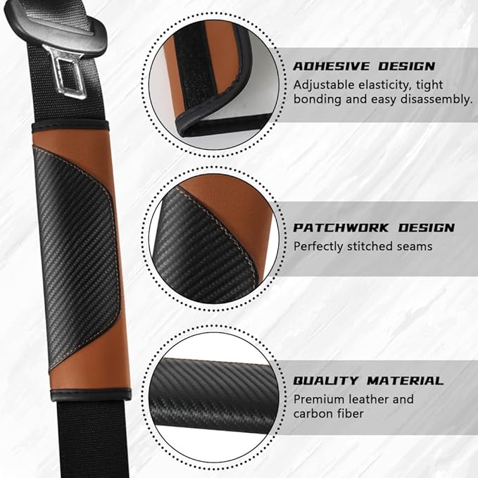 2PCS Car Seat Belt Cover Pad, Soft Carbon Fiber Leather Seatbelt Shoulder Protector for a More Comfortable Driving, Universal Safety Belt Strap Cover to Protect Your Neck (Coffee)