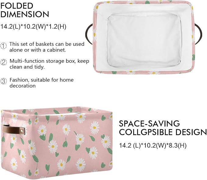 Aslsiy Storage Basket Daisy Spring Daisy Flower Nursery Bins Baby Toys Box Canvas Clothes Shelf Basket Laundry Hamper Gift Basket for Home Closet 2 Pcs