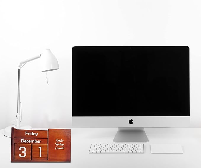 STRIVE ZEN Perpetual Wooden Desk Calendar - Timeless Elegance for Daily, Weekly, and Monthly Planning | Solid Pine Wood, Desk Decoration, and Thoughtful Gift with Bonus Happy Birthday Block Included