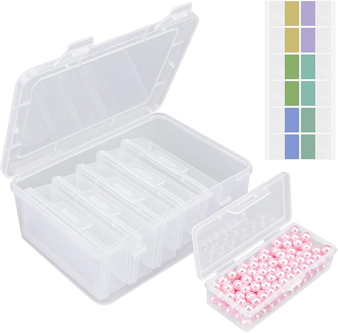 Cosics Bead Organizers and Storage, Clear Plastic Bead Storage Containers with Lid, 6 Mini Rectangles Boxes for DIY Jewelry, Bracelet Making, Stickers, False Nails, Screws, Seeds