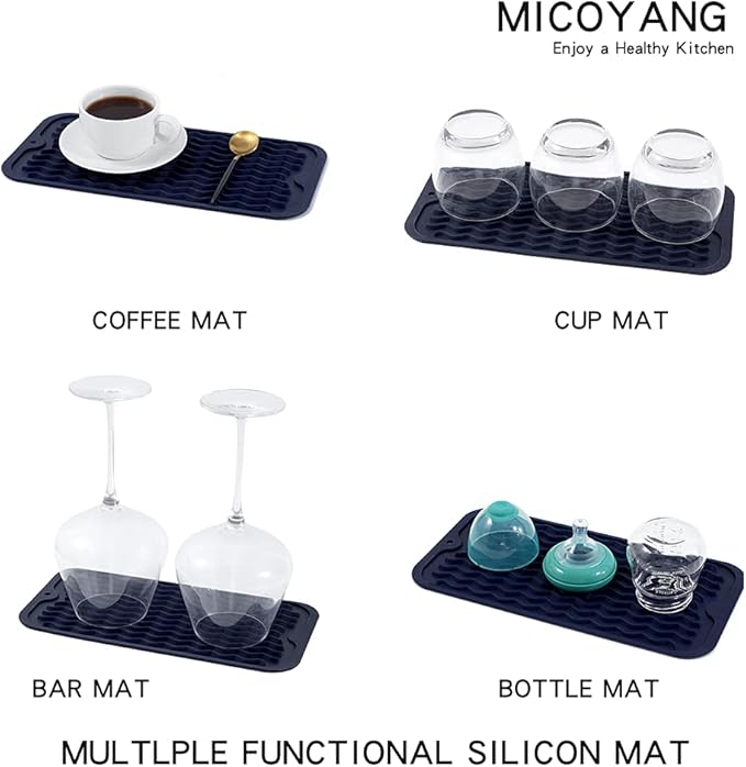 MicoYang Silicone Dish Drying Mat for Multiple Usage,Easy clean,Eco-friendly,Heat-resistant Silicone Mat for Kitchen Counter or Sink,Refrigerator or Drawer Liner Navy Blue S 12 inches x 6 inches