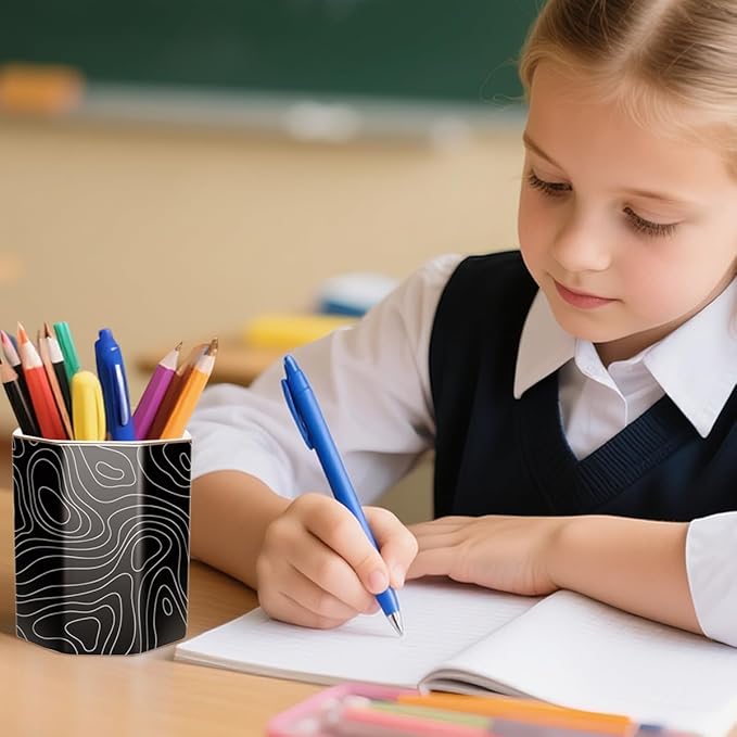 WAVEYU Pen Holder, Pencil Cup for Desk, Cute Desk Organizer, Durable Ceramic Decorative Makeup Brush Desktop Accessories, Stylish Stationery for Office, Home, Abstract Pattern