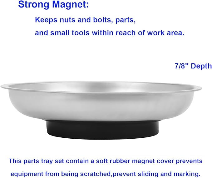 VASTOOLS Magnetic Parts Tray 3 Pack, 6" Round Magnetic Parts Bowl, Stainless Steel,for Screw Socket Pin Tools Nuts Bolts Ferruginous Metal Accessories