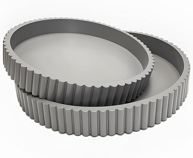 Modern Table Round Decorative Trays 2pcs Home Decor - Circle Coffee Table Centerpiece Set 12"/10" - Wooden Cool Grey Ottoman Tray with Fluted Edge