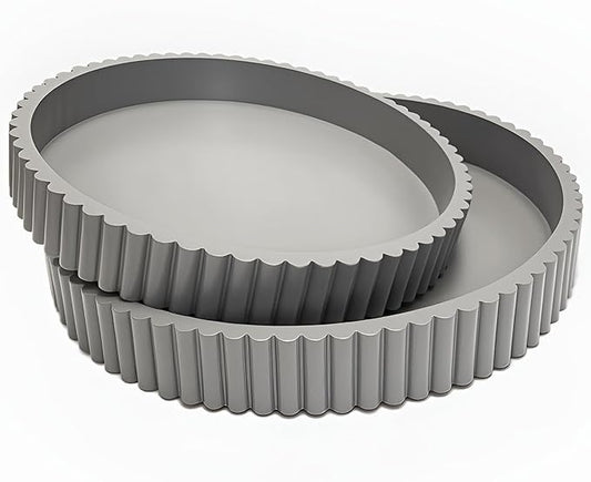 Modern Table Round Decorative Trays 2pcs Home Decor - Circle Coffee Table Centerpiece Set 12"/10" - Wooden Cool Grey Ottoman Tray with Fluted Edge