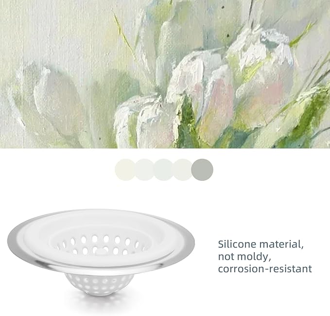 2 PCS Kitchen Stainless Silicone Sink Strainer, 4.5 inch Diameter… (White)