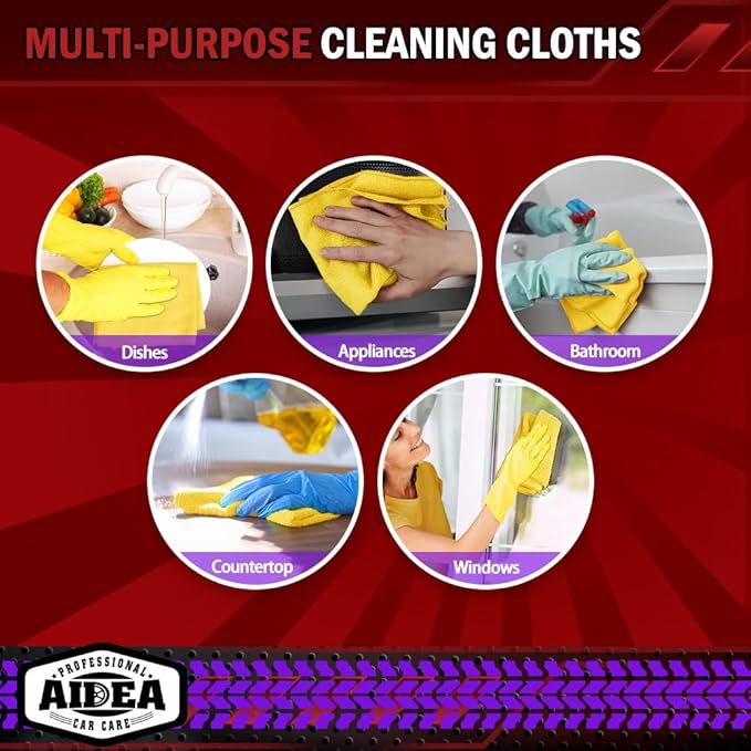 AIDEA Microfiber Cleaning Cloth, 10PK, Microfiber Towels for Cars, Premium All-Purpose Car Cloths, Dusting Cloth Cleaning Rags, Absorbent Towels for SUVs, House, Kitchen, Window, 12"×12", Yellow