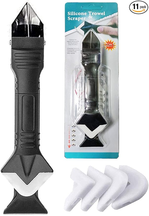 3 in 1 Silicone Caulking Tools, Glass Glue Angle Scraper, stainless steelhead Caulk Remover and Sealant Scraper, For Kitchen Bathroom Window And Frames Sealant Seals