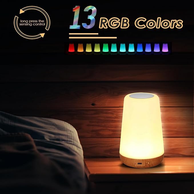 2-Pack LED Bedside Touch Desk Light,Small Night Light, Portable Desk Edge Light with 13 RGB Colors, Night Light for Bedroom/Nursery/Bathroom/Hallway/Outdoor/Living Room