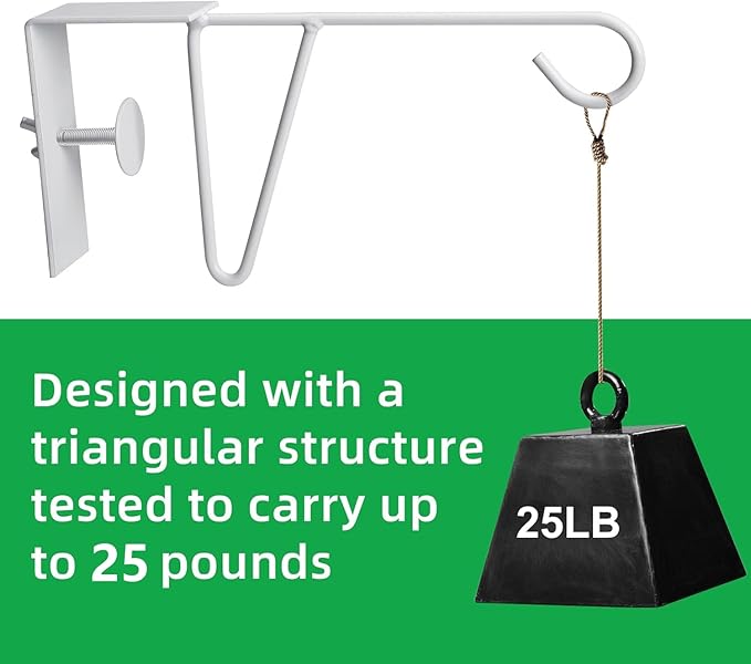 moonoom 4 Pcs Adjustable Vinyl Fence Hooks, Patio Hangers Decorative White Powder Coated Steel Fence Hangers Suitable for Hanging Plants, Lights, Basket (4pcs White)