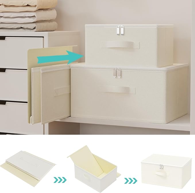 Storage Bins with Zipper, Cube Organizer Basket with Lid, Collapsible Stackable Closet Boxes, for Home and Bedroom, 1 Pack, Beige, 15.7 x 11.8 x 7.9 In, XSNY16BEL-1