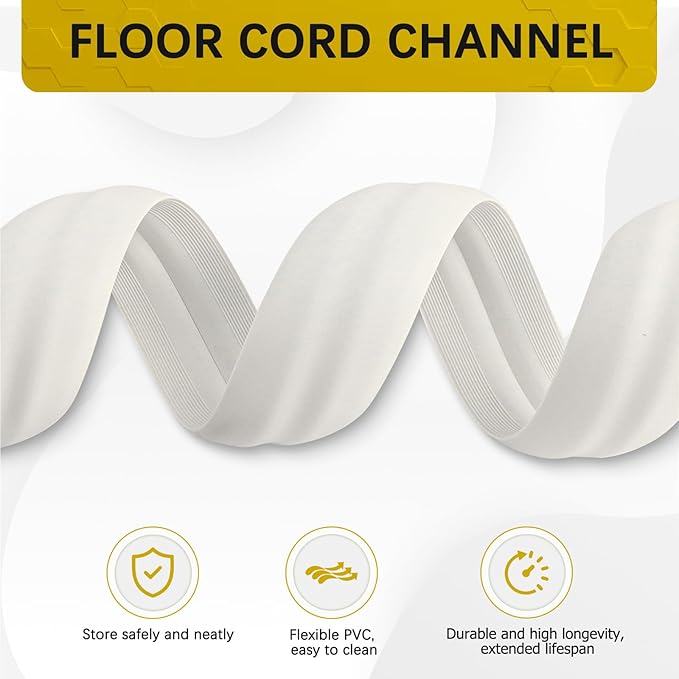 JAHOMFAI Floor Cord Cover 10FT Cord Covers for Wires on Floor Protect Wires & Prevent Trip Hazards, Easy to Cut for Home, Office, School, Concerts, Cavity W0.6in x H0.32in