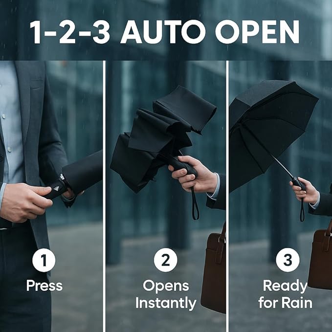 Mr. Pen- Windproof Travel Umbrella, Small Water-Resistant Automatic Folding Umbrella for Rain and Sun, Light, Compact and Portable for Women & Men, Fits Car & Backpack
