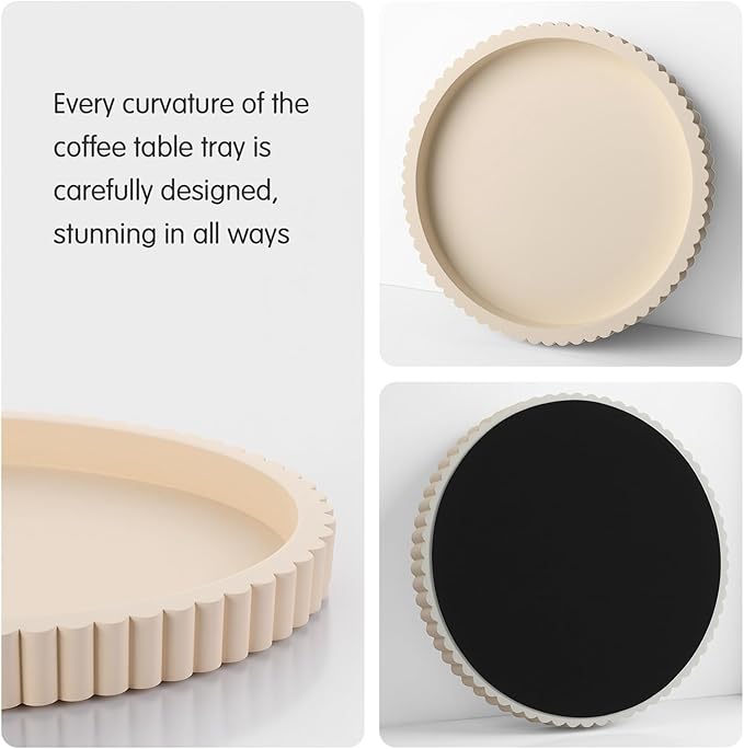 Round Concrete Decorative Tray for Coffee Table Decoration 12" Modern Cream White Table Centerpieces Decorative Ottoman Tray for Serve Home Decoration Accent Bandejas Decorativas Gift