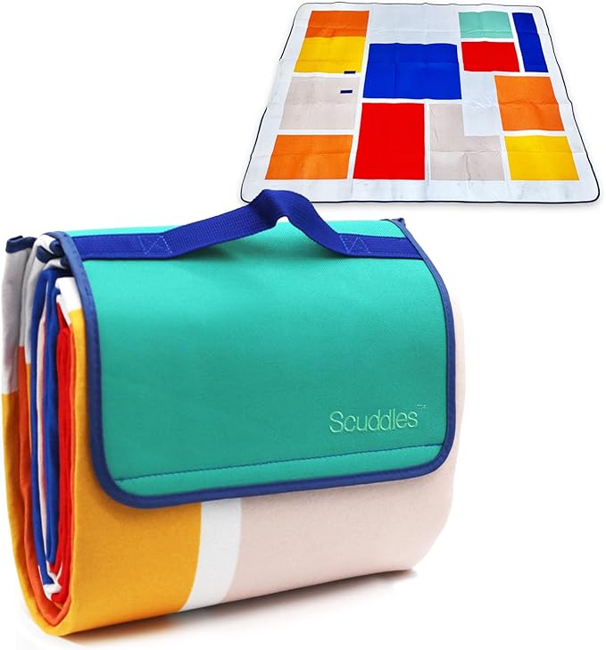 scuddles Extra Large Picnic Blanket – 79" x 59" Waterproof Outdoor Mat with 3-Layer Comfort Design, Easy Fold & Carry Strap for Beach, Camping, Hiking, Park & Family Fun