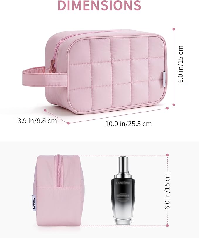 Narwey Puffy Travel Toiletry Bag for Traveling Women Girl, Travel Bag for Toiletries, Cute Travel Makeup Bag Organizer, Quilted Cosmetic Bag Make Up Skincare Medicine Bags