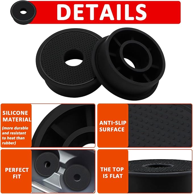 Auovo Cup Holder Spacer Replacement Fit for Subaru Outback Legacy Accessories 2020-2025 Silicone Cup Riser Cup Holder Insert Spacers for Telluride Kicks Crosstrek Accord Trax RAV4 (2pcs, Black Trim)