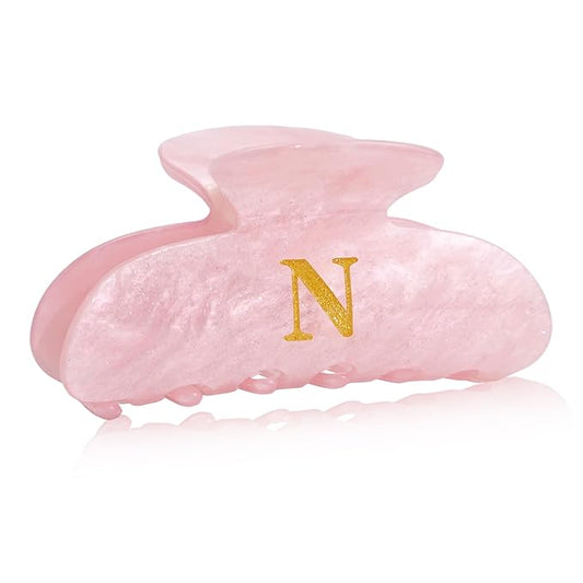 Acrylic Letter Hair Clips for Women - Pink Monogram Hair Claw Alphabet Large Hair Clip, Fashion Glitter Claw Clips Elegant And Durable Hair Accessory, Letter N