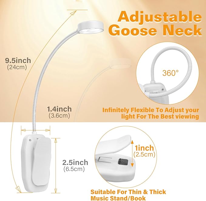 2 Packs Rechargeable Book Reading Light - Adjustable Brightness, 3 Color Temperatures, 30+ Hours Runtime - Eye Care 10 LED Lamp for Reading for Bed,Back to School Gift for Student-White & Black