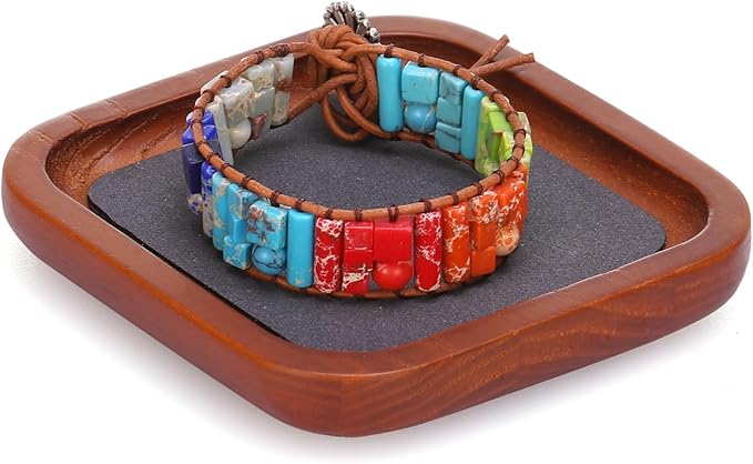 Wooden Jewelry Display Tray Rounded Rectangle Ring Showcase Stackable Elegant Bracelet Watch Jewelry Organizer for Personal Use and Commerce (Gray, Small-W 3.9'' x H 0.6'' x L 3.9'')