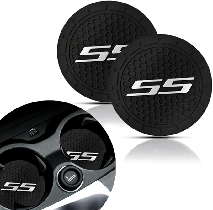 2Pcs Car Cup Holder Coaster for Camaro SS Accessories Auto Anti Slip Cup Holder Insert Coaster Car Interior Accessories (SS White)