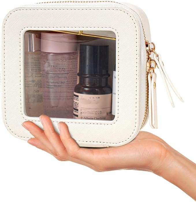 Small Clear Makeup Bag, Mini Makeup Pouch TSA Approved Toiletry Bag for Women Travel Makeup Bag Cute Clear Cosmetic Bag Waterproof Make Up Bag Organizer for Car Essentials