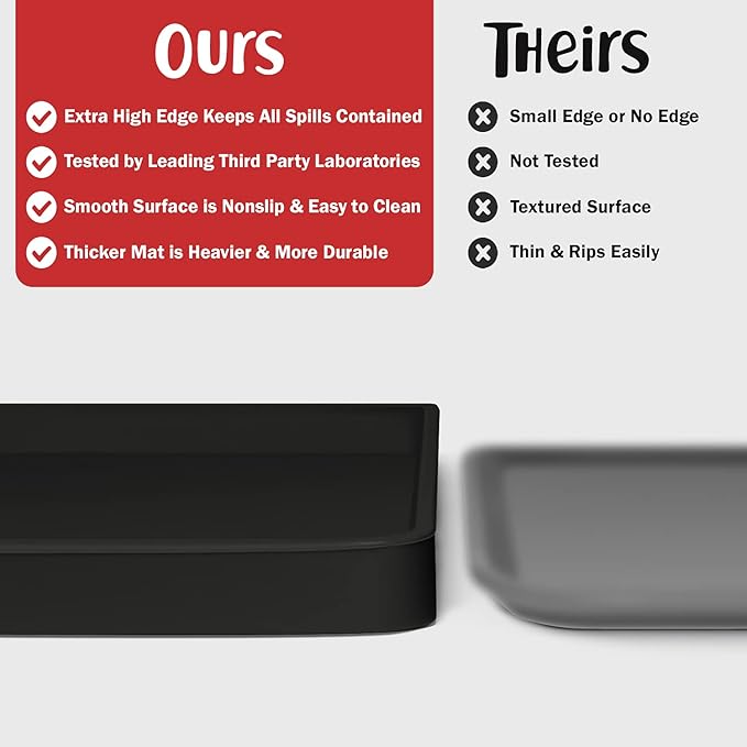 DogBuddy Dog Food Mat – Waterproof Dog Bowl Mat for Food and Water, Silicone Pet Feeding Mats for Floors, Non-Slip Placemat with High Edges for Dogs Bowls, Puppy Essentials (XS: 11" x 11", Black)