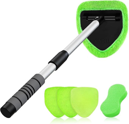 XINDELL 24-inch Windshield Cleaner Tool – Upgrade Large Head Car Interior&Exterior Window Cleaning Kit with Extendable Handle & 4 Microfiber Pads, Auto Wiper Brush for Car, Trucks, SUVs, RVs & Home
