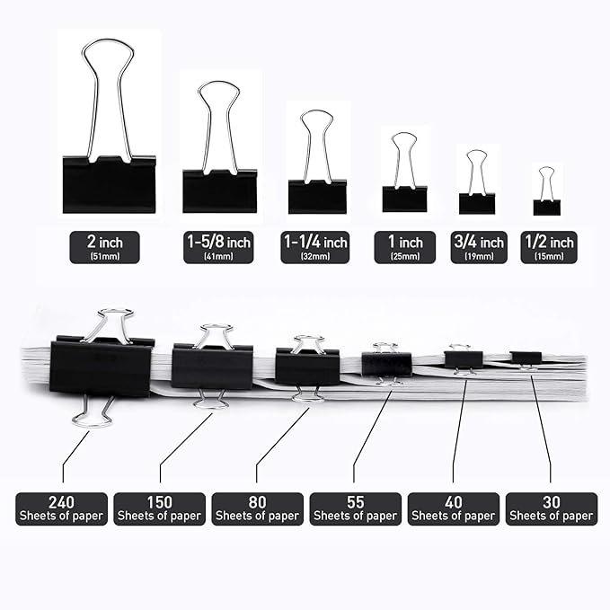 Mini Binder Clips, 576 Pack, 5/8 Inch, Black, Standard 15mm, Micro Paper Clips, Fold Clamp, Capacity 0.23 Inch, Office and School Supplies