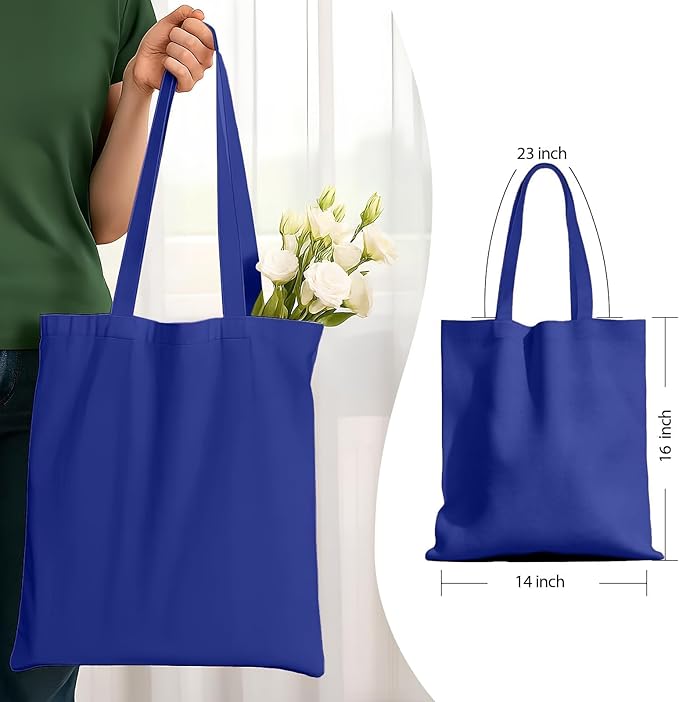 1 Pack Available Premium Canvas Reusable Tote Gift Bags,Made of Natural Canvas with Handle,Work,DIY,Shopping(Navy Blue)