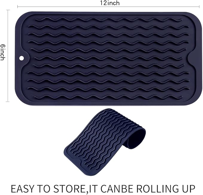 MicoYang Silicone Dish Drying Mat for Multiple Usage,Easy clean,Eco-friendly,Heat-resistant Silicone Mat for Kitchen Counter or Sink,Refrigerator or Drawer Liner Navy Blue S 12 inches x 6 inches