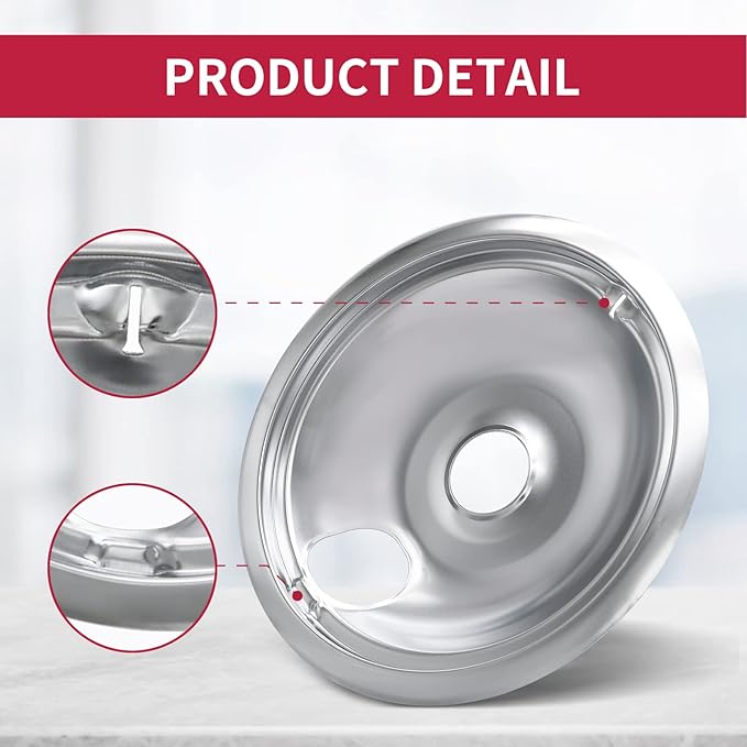 4-Piece Drip Pans Set - Compatible with GE Stoves - Chrome Finish Electric Stove Burner Drip Pans - 3 x 6inch, 1 x 8inch Stove Drip Pans - GE Stove Drip