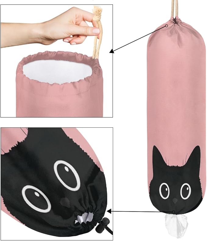 Pardick Plastic Bag Holder, Cute Pinks Cat Grocery Bag Holder for Shopping Bags, Wall Mount Plastic Bag Storage Organizer Dispenser, Storage Holder for Home Kitchen Camper,A-14