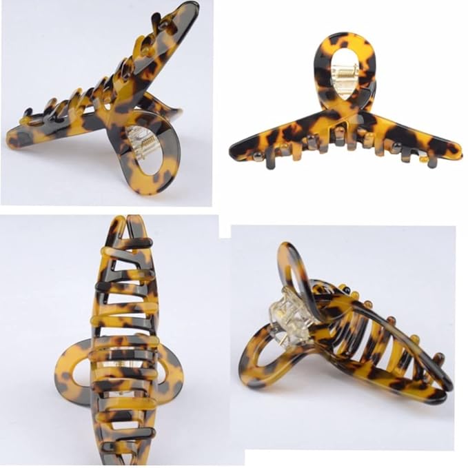 4.1 Inch Hair Clips Tortoise-shell Claw Cellulose Acetate Jaw Clip Celluloid French Design Hair Barrettes Grip Leopard Print Clamps for Women Ladies Mother (3 Pack)