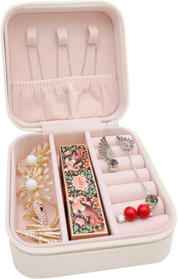 Mini Jewelry Travel Case, Small Portable Jewellry Organizer Box Portable Display Storage Box for Rings Earrings Necklaces, Gifts for Girl, Women, Wedding, Birthday,New Year,Christmas Gifts(White)