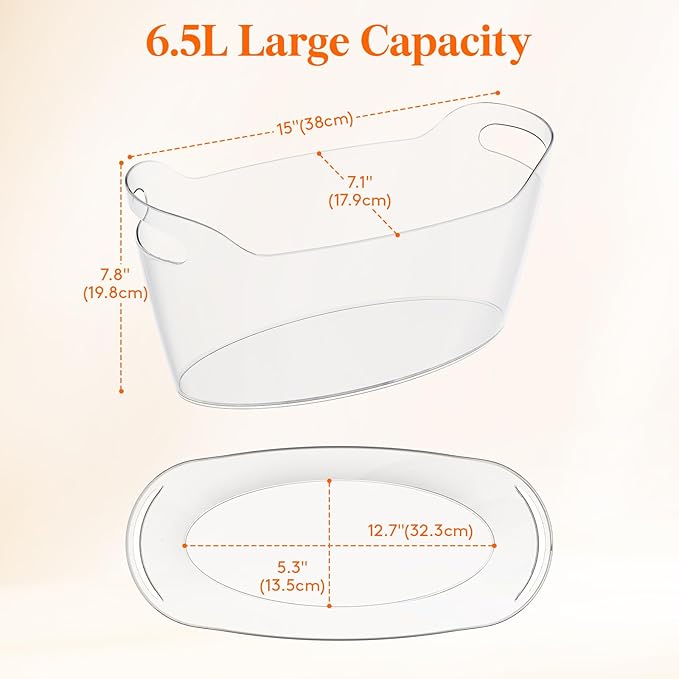 Lifewit 6.5L Ice Bucket for Parties 4 Pcs, Portable Drink Bucket for Cocktail Bar, Plastic Champagne Cooler for Beverage/Wine/Beer, Mimosa Bar Supplies Chiller Tub with Scoop 38 x18x20 cm/15x7x8"