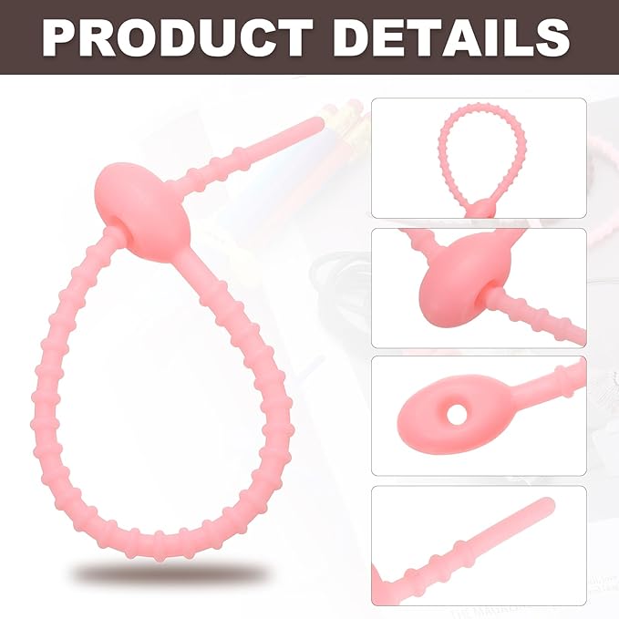 PATIKIL 6 Inch Silicone Cable Ties, 20pcs Rubber Reusable Twist Zip Ties Organizer for Home Office Kitchen Food bags Wires Adjustable Bag Clip, Pink