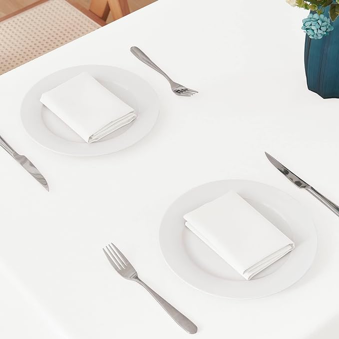 Rectangle 6 Feet Tablecloth 60x104 inch Linen Textured Table Cloth Stain and Wrinkle Resistant Washable Polyester, Decorative Table Cover Waterproof for Dining, Buffet and Camping, White
