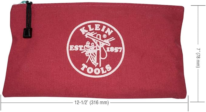 Klein Tools 5141 Zipper Tool Bag, Tool Pouch, Bank Deposit Canvas Utility Bag, 12.5 x 7-Inch, Brown/Black/Gray/Red 4-Pack