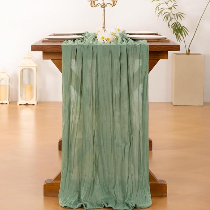 Socomi 6pcs Sage Green Cheesecloth Table Runner Summer Boho Rustic Gauze 120 inch 10FT Cheese Cloth Sheer Runner for Wedding Party Baby Shower Home Decor Holiday Decorations