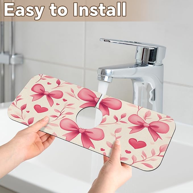 1 PC 15.4*5.7 Inch Absorbent Faucet Mat for Kitchen Sink Splash Guard Fast Drying Kitchen Faucet Mat for Bathroom Kitchen Bow Tie